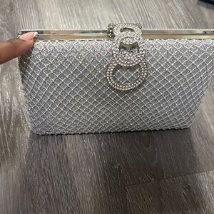 Elegant Silver Crystal Evening Clutch